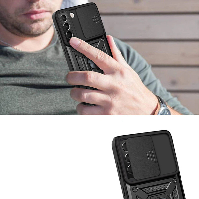 Alogy Etui na telefon obudowa z osłoną aparatu Camshield Stand Ring do Samsung Galaxy S22 Plus Czarne