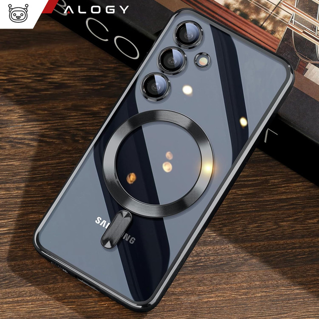 Alogy Etui na telefon do Samsung Galaxy S24+ Plus Mag Safe Case Glamour Case Ring obudowa Czarne przezroczyste