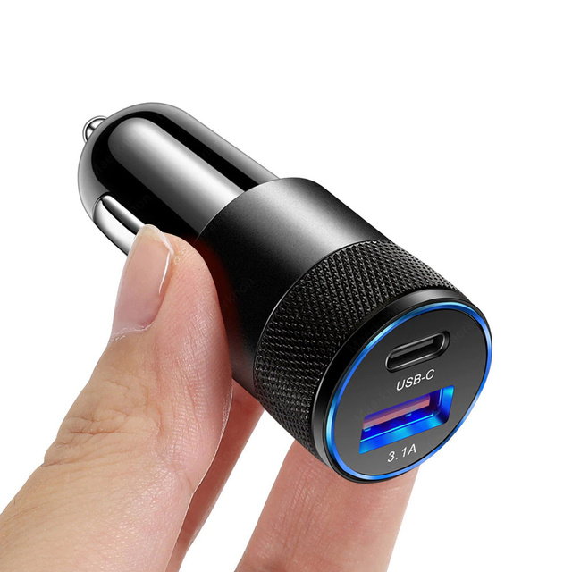 Alogy Ładowarka samochodowa do auta USB-C + USB 3.1A Czarna