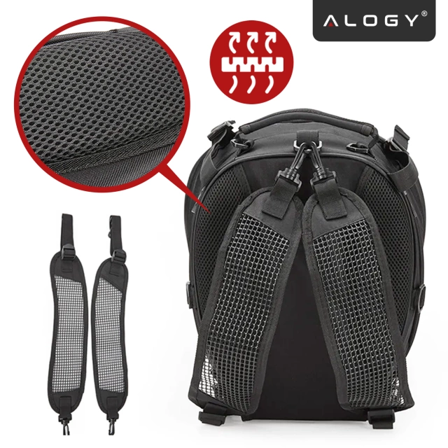 Plecak torba motocyklowa wodoodporna 40L – 5w1 – kufer, podsiodłowa, bagażnikowa, na kask, z pokrowcem, Nylon, torba miejska na motocykl – Alogy RoadMaster™  Czarna