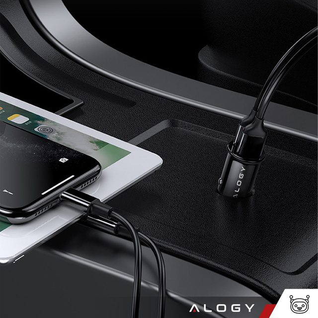 Alogy Car Ładowarka samochodowa USB QC 3.0 18W + USB C PD 20W szybka mocna do telefonu czarna