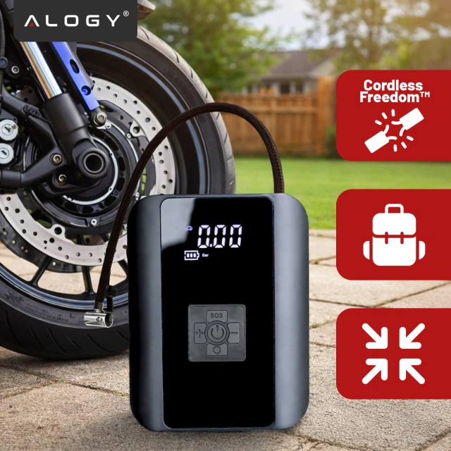 Alogy Pompka rowerowa kompresor powietrza bezprzewodowy przenośny z latarką 