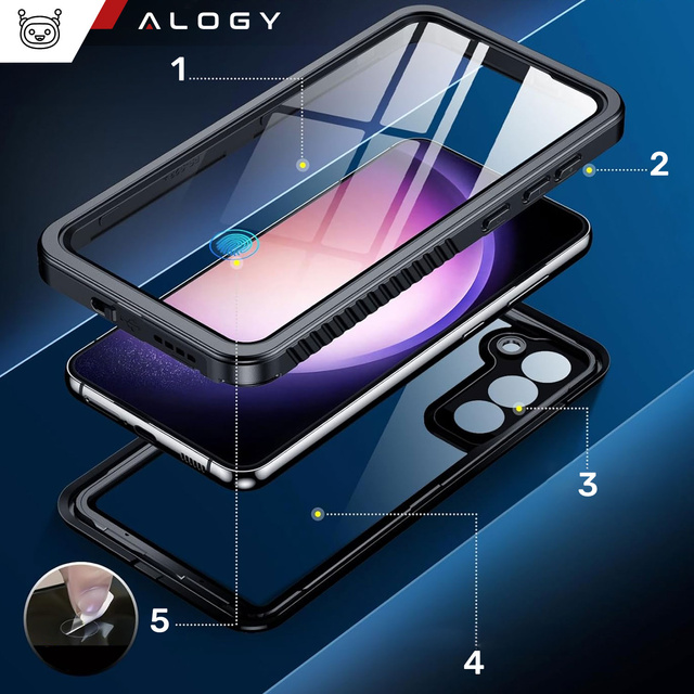 Alogy Etui do Samsung Galaxy S23+ Plus Pancerne wodoodporne IP68 360 Armor Case wbudowana szybka czarne