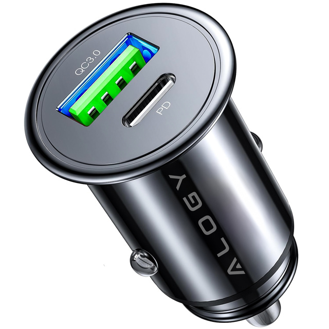Alogy Car Ładowarka samochodowa USB QC 3.0 18W + USB C PD 30W szybka mocna do telefonu czarna