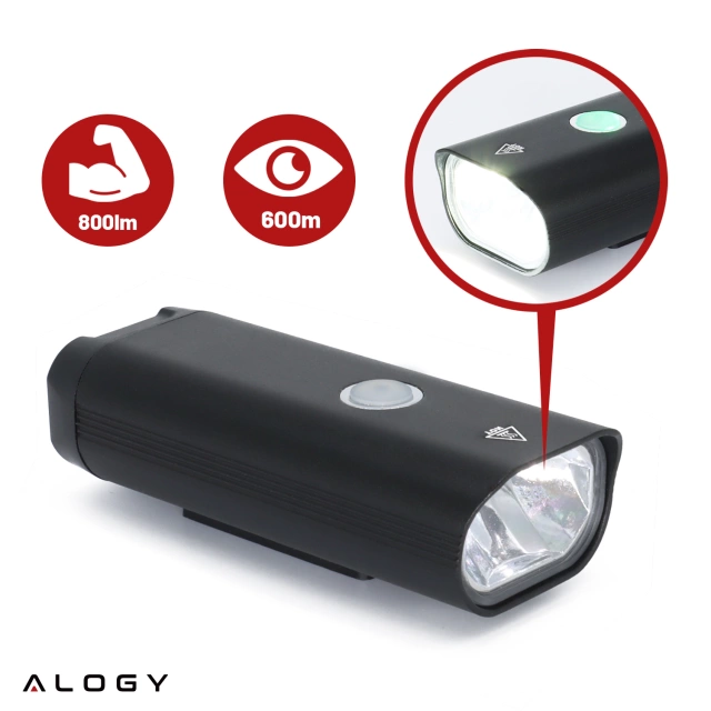 Lampka rowerowa przód LED przednia światło roweru 800LM 1800mah oświetlenie wodoodporna światełko na rower czarna