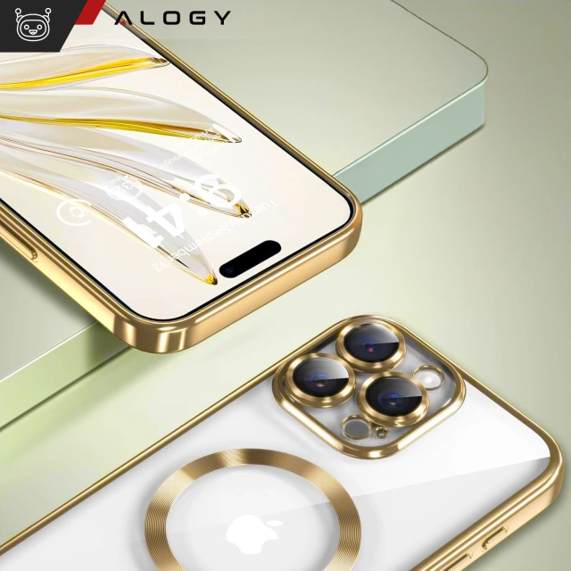 Etui MagSafe Case do Apple iPhone 16 Pro Alogy Glamour Luxury Ring obudowa złoto-przezroczyste