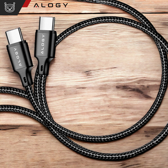 Alogy Kabel USB-C typ C mocny szybki 60W PD 1M do iPhone 15/Pro/Max nylonowy przewód Czarny