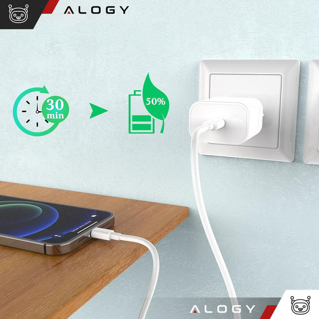 Alogy Kabel 2m Fast Charging Cable USB-C do Lightning do ładowania 20W White 