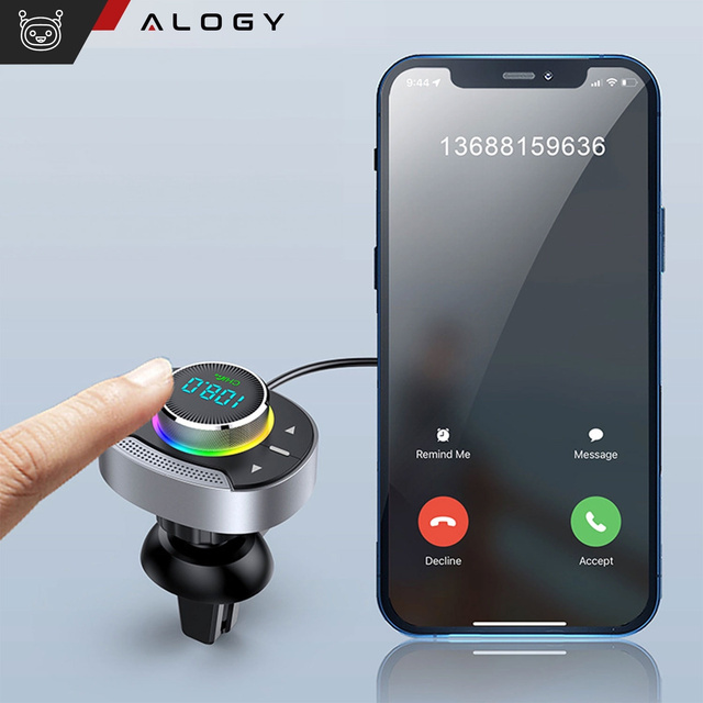 Transmiter FM bluetooth ładowarka samochodowa MP3 2w1 Alogy Car Charge USB QC 3.0 + USB-C PD