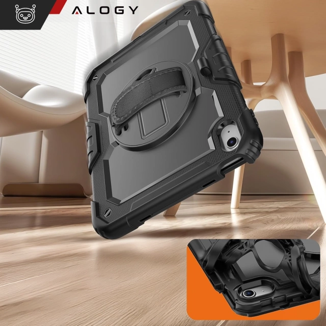 Etui ochronne Alogy Pirate Armor stojak pasek case obudowa do Apple iPad (10 Gen.) 2022 10.9" /  iPad 11 A16 (11. Gen.) 2025 Czarne