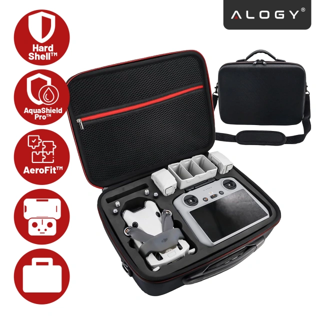 Alogy Hard Case Pokrowiec sztywny kuferek walizka etui do drona DJI Mini 4 Pro / DJI Mini 3 Pro / Mini 3 twarde z paskiem Czarny