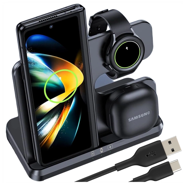 Ładowarka Bezprzewodowa Indukcyjna 3w1 Qi 3.0 Szybka do Samsung Galaxy 22 23 24 Ultra Watch Buds 