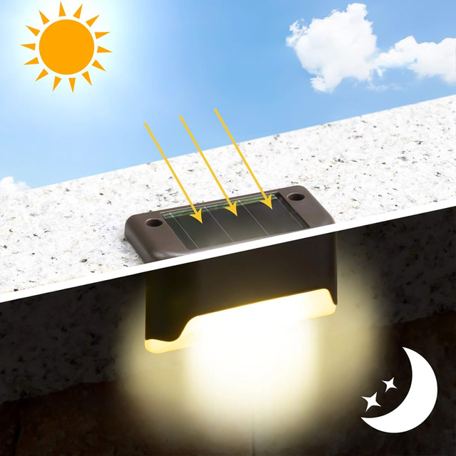 4x Lampa solarna ogrodowa LED na taras balkon schody balustradę z czujnikiem zmierzchu akumulator AAA zestaw 4 lampek