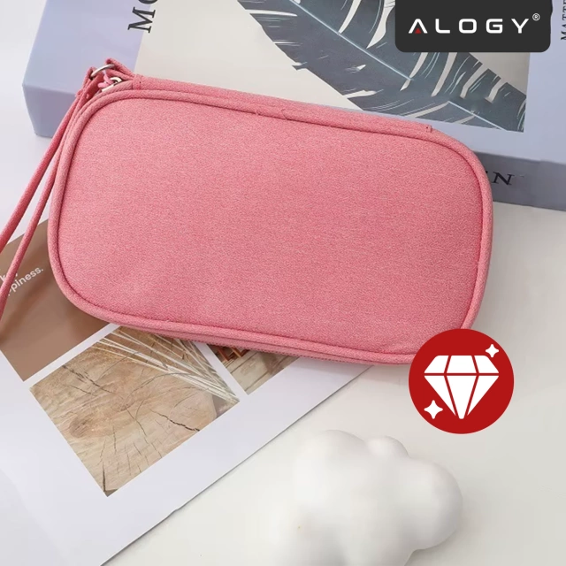 Etui Podróżne na Akcesoria, Organizer na Kable, Ładowarki, Telefon i Powerbank, Wielofunkcyjne i Kompaktowe 21 x 12,5 x 5 cm, Alogy TravelPack™ – Różowe