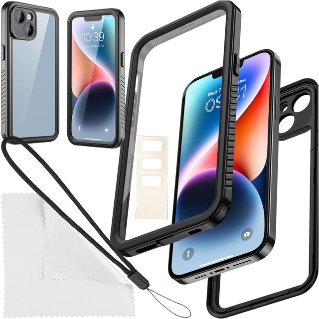 Alogy Etui do iPhone 14 wodoodporne pancerne 360 Case Hybrid ochrona aparatu obiektywów IP68 Waterproof czarne