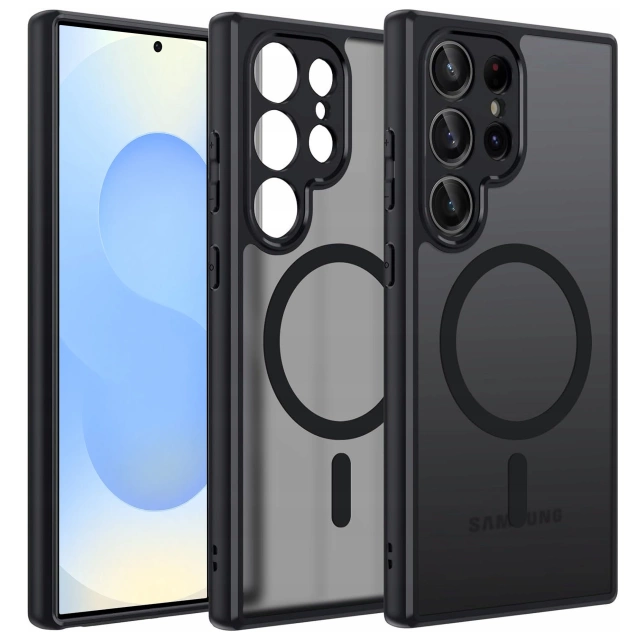 Etui do Samsung Galaxy S25 Ultra obudowa ochronna na telefon Alogy Matte HybridMag™️ Case do MagSafe Matowe Czarne + Szkło Hartowane