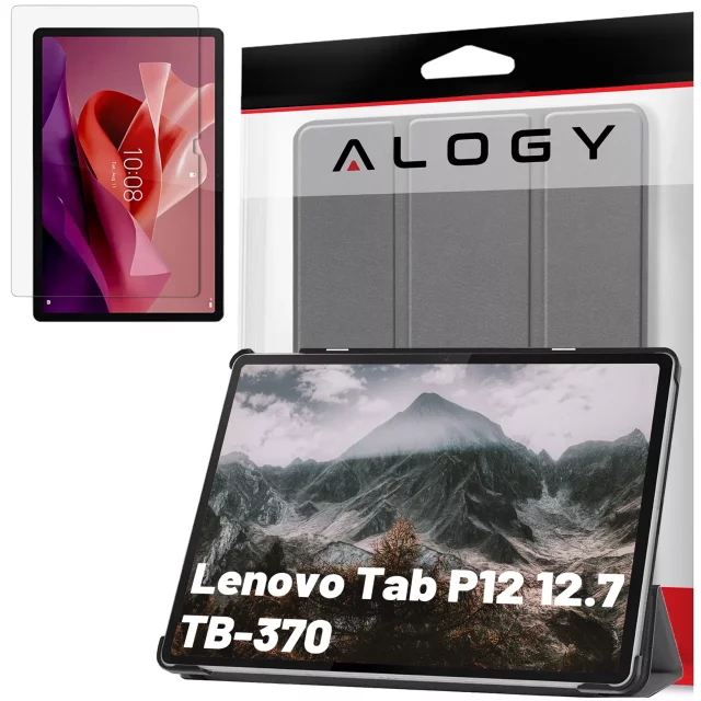 Etui ochronne do Lenovo Tab P12 12.7 TB-370 obudowa na tablet Alogy Book Cover Case Szare + szkło