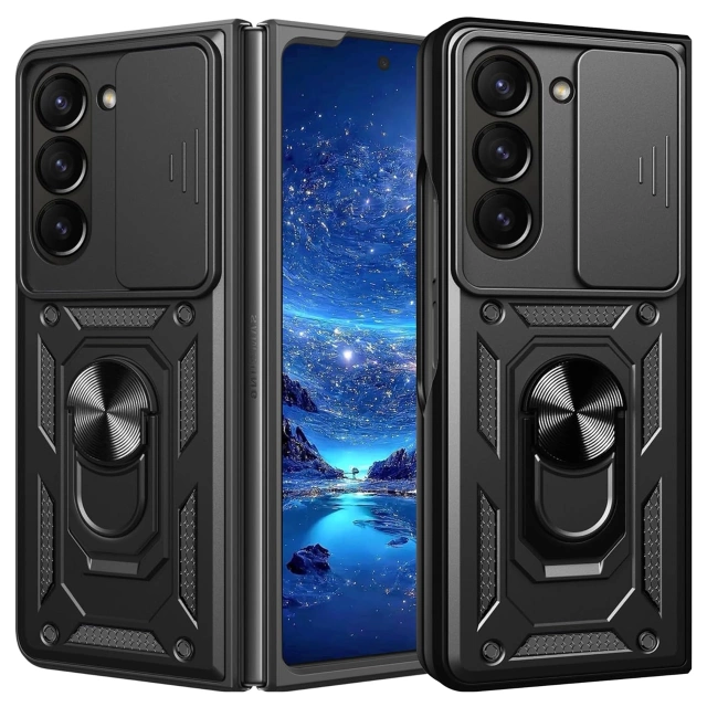 Etui do Samsung Galaxy Z Fold 6 pancerne Slide Case Stand Ring obudowa ochrona aparatu Camshield Alogy czarne