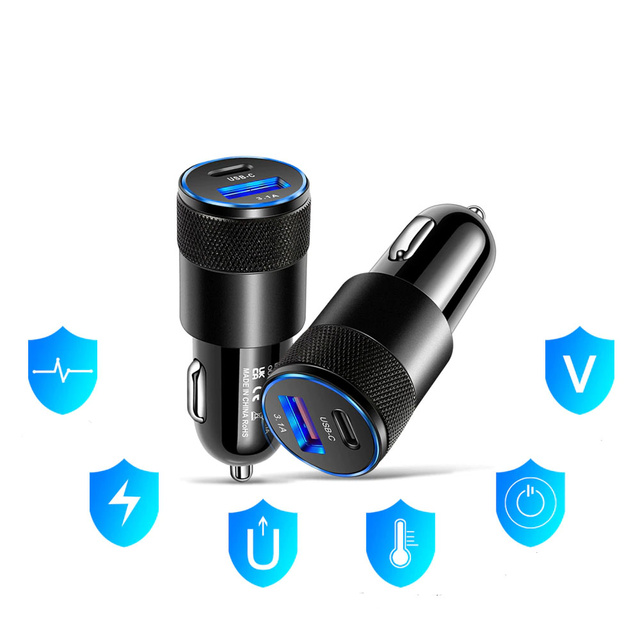 Alogy Ładowarka samochodowa do auta USB-C + USB 3.1A Czarna