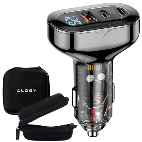 Ładowarka samochodowa 2x USB C PD 36W + USB QC 3.0 LED szybka do telefonu mocna 72W Alogy czarna