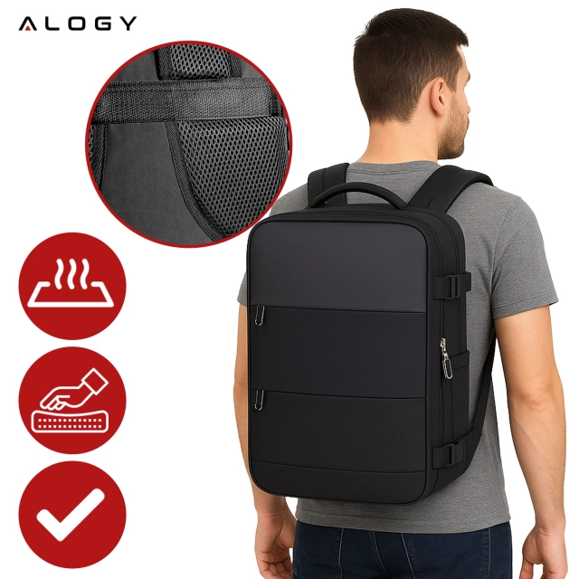 Plecak na laptopa tablet męski damski podróżny na walizkę do biura podróży Unisex 45x30x20cm Alogy Czarny