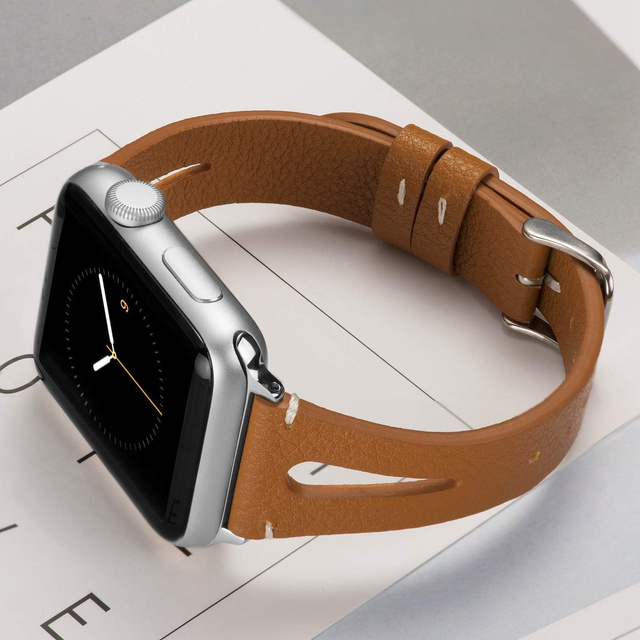 Pasek Leather Strap Alogy skóra do Apple Watch 42/44/45/46/49mm Brązowy