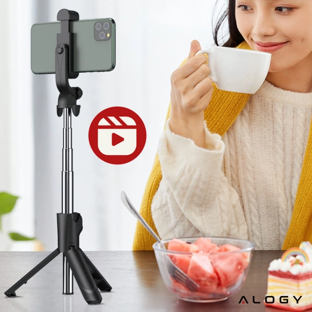 Selfie stick Alogy Tripod Stand Uchwyt ze statywem na telefon z pilotem Bluetooth Czarny