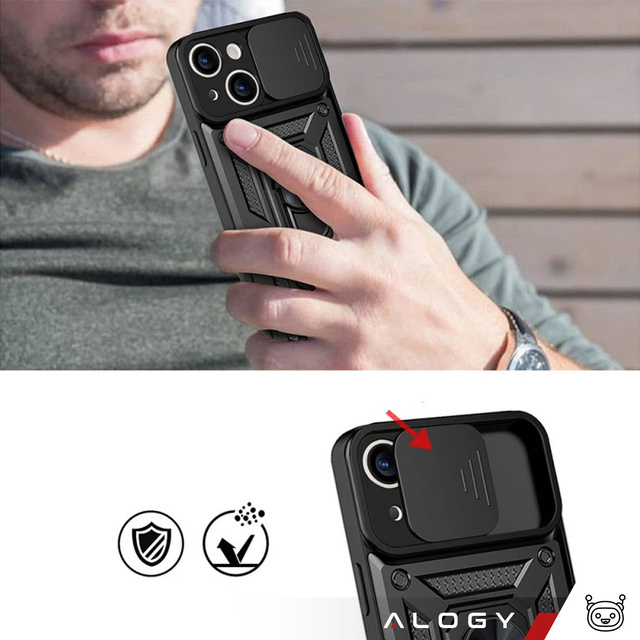 Etui ochronne Alogy Camshield Stand Ring z osłonką na aparat do iPhone 15