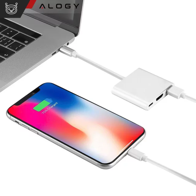 Alogy Adapter HUB 3w1 rozdzielacz USB-C 3.0 HDMI USB-A Srebrny