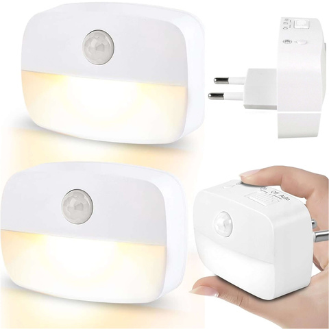 2x Alogy Lampka nocna z czujnikiem ruchu LED Night Light 3 barwy światła do gniazdka EU Biała