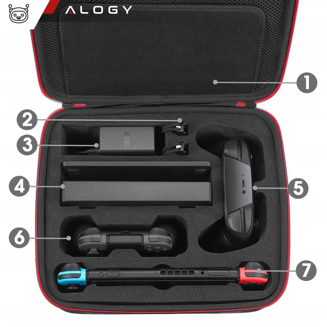 Alogy Etui kuferek walizka torba do Nintendo Switch OLED akcesoria 21 gier Wodoodporne z paskiem Czarny