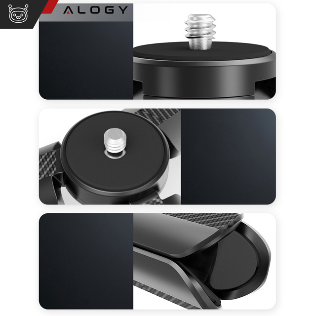 Alogy Uchwyt mini statyw na telefon aparat stojak podstawka regulowany obrotowy 360 Tripod selfie do zdjęć Czarny