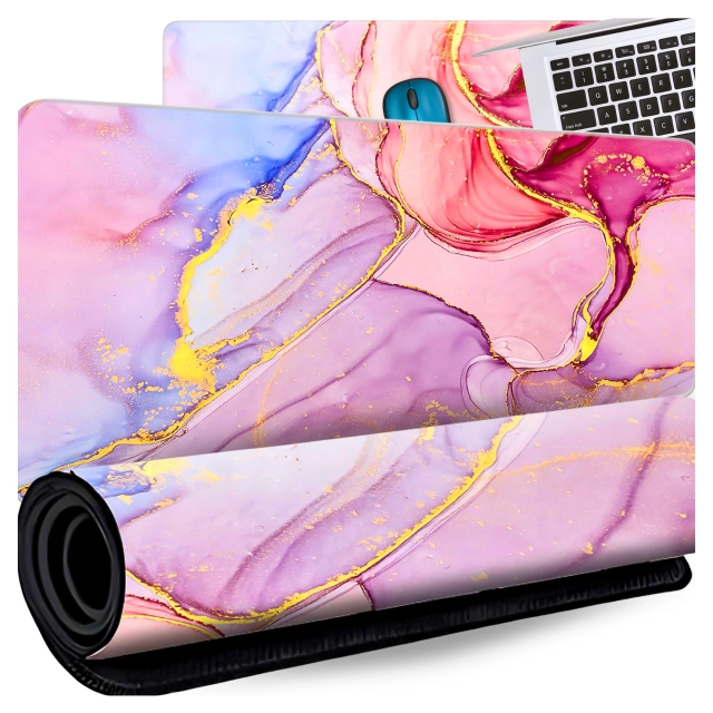 Mata na biurko antypoślizgowa podkładka pod mysz Alogy gamingowa xxl 88x40 Marble Pink Różowa