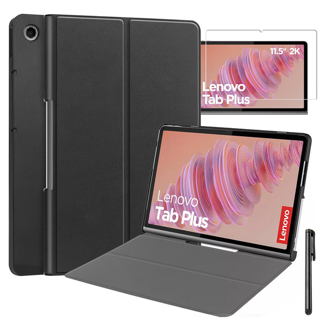 Etui + Szkło do Lenovo Tab Plus 11.5" 2024 TB351FU Alogy Book Cover Case obudowa na tablet Czarne + Rysik Gratis