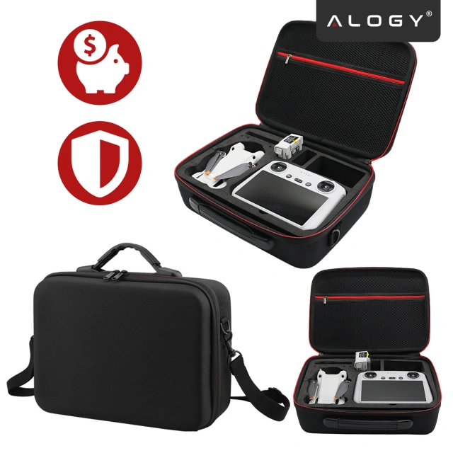 Alogy Hard Case Pokrowiec sztywny kuferek walizka etui do drona DJI Mini 4 Pro / DJI Mini 3 Pro / Mini 3 twarde z paskiem Czarny