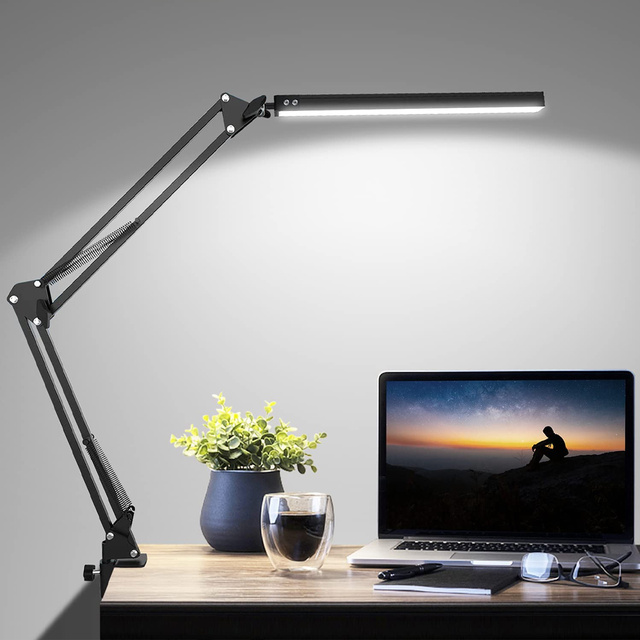 Alogy Lampa lampka Kreślarska biurkowa LED z regulowanym długim ramieniem do blatu biurka Czarna