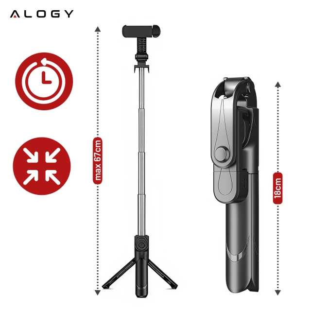 Selfie stick Alogy Tripod Stand Uchwyt ze statywem na telefon z pilotem Bluetooth Czarny
