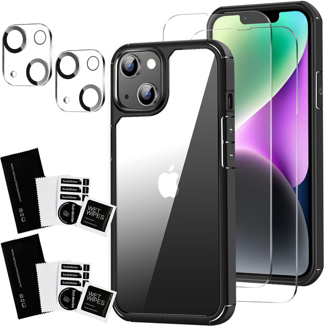  Alogy Hybrid Case Etui pancerne + 2x Szkło na ekran + 2x obiektyw do Apple iPhone 14 Zestaw 5w1