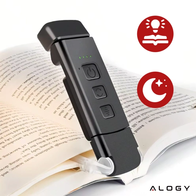 Lampka LED do czytania Alogy Clip Lamp Lampa z klipsem do książki ładowana Czarna