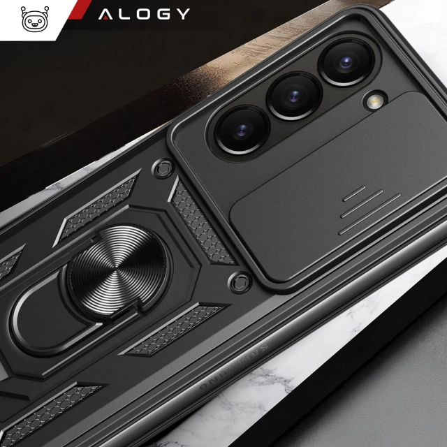 Etui do Samsung Galaxy Z Fold 6 pancerne Slide Case Stand Ring obudowa ochrona aparatu Camshield Alogy czarne
