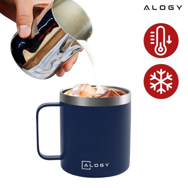 Alogy Kubek termiczny z uchwytem Thermal Mug otwierana pokrywka stalowy zimno i ciepło granatowy