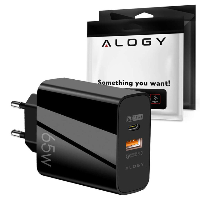 Alogy Ładowarka sieciowa szybka Quick Charge QC 3.0 USB-A + USB-C 65W Custom Fast Charger Black