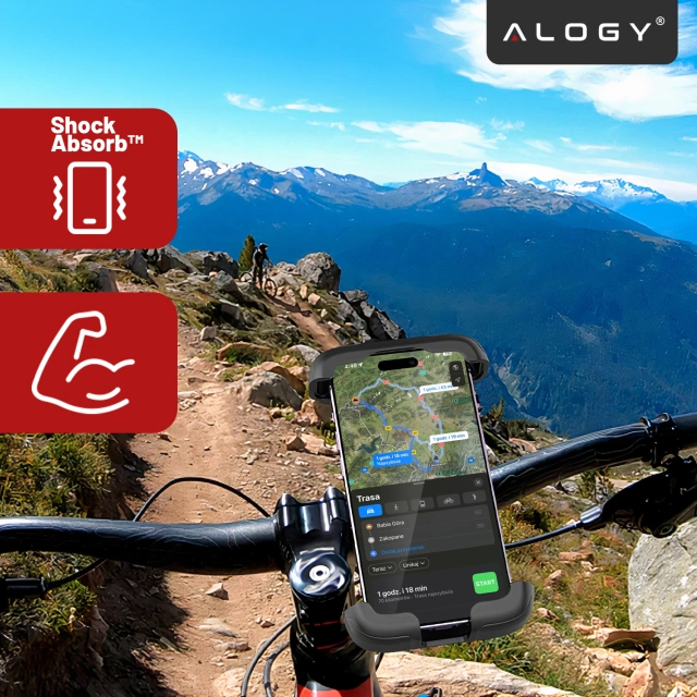 Uchwyt rowerowy do telefonu 4.7–6.8" – regulowany, obrót 360°, stabilne mocowanie na kierownicę roweru i motocykla – Alogy Sport Pro-Fit™ Czarny