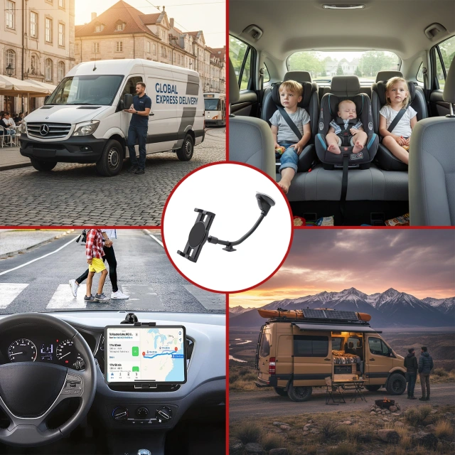 Uchwyt samochodowy na tablet telefon 4–13" – długie regulowane ramię, montaż na kokpit i szybę, stabilny i uniwersalny – Alogy SteadyRide™ Czarny