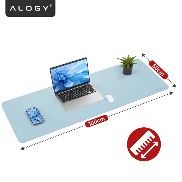 Podkładka na biurko 100×50 cm – antypoślizgowa mata ochronna z eleganckiej ekoskóry PU, pod mysz i klawiaturę, stylowa i trwała – Alogy WorkMat™ Niebieska