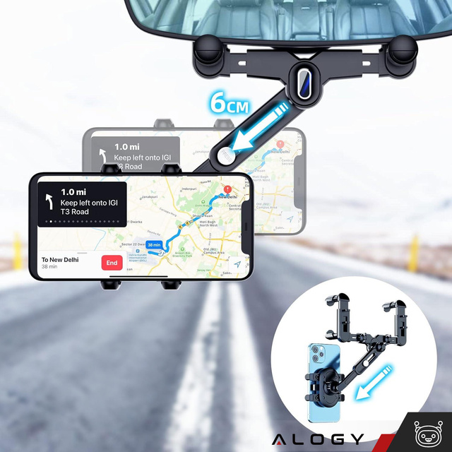 Alogy Uchwyt samochodowy Mirror Car Holder do telefonu na lusterko wsteczne Czarny