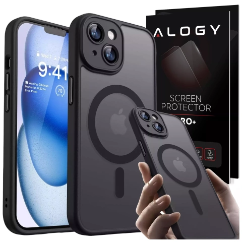 Etui do Apple iPhone 13 obudowa Alogy MagSafe Hybrid Matte Case pokrowiec matowy z ochroną obiektywu czarny