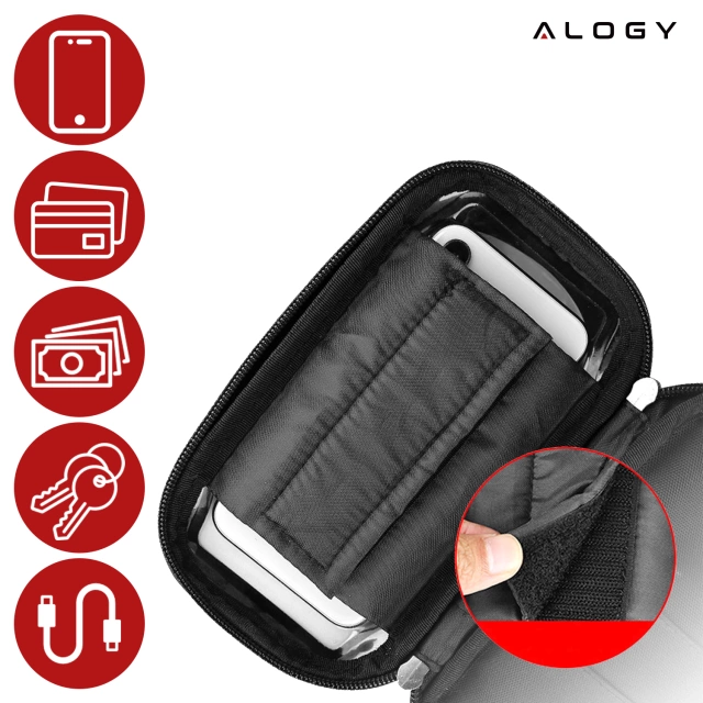 Alogy Etui torba wodoodporna rowerowa sakwa na rower na telefon 6.4 cali uchwyt na kierownicę 0.5L czarna