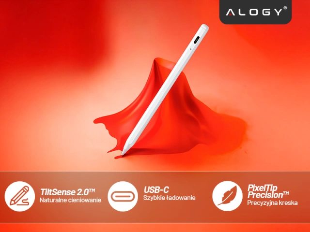 Rysik do Apple iPad Alogy Pencil z funkcją Palm Rejection Tilt Magnetyczny USB-C + zapasowa końcówka Biały