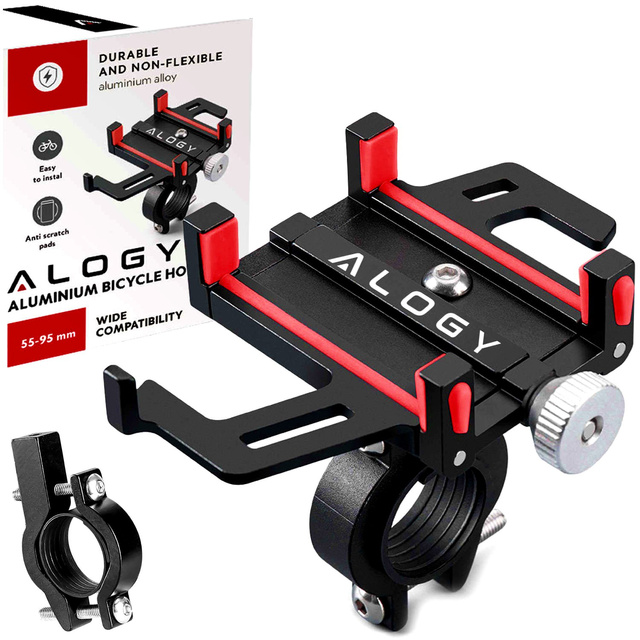 Alogy Uchwyt rowerowy Bike Phone Holder do telefonu 55-95mm na kierownicę na rower hulajnogę motor Czarny